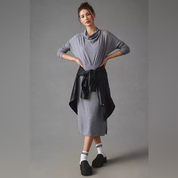 Anthropologie Dress Women's XL Grey The Arabella Drapey‎ Dress Daily Practice - Picture 6 of 13